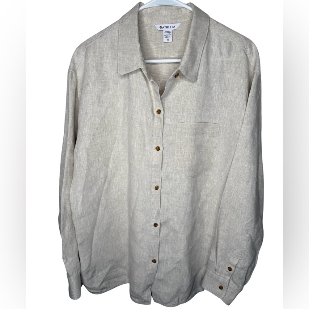 Athleta Retreat Linen Top Size XL in Undyed Color 100% Linen Breathable - Picture 7 of 15
